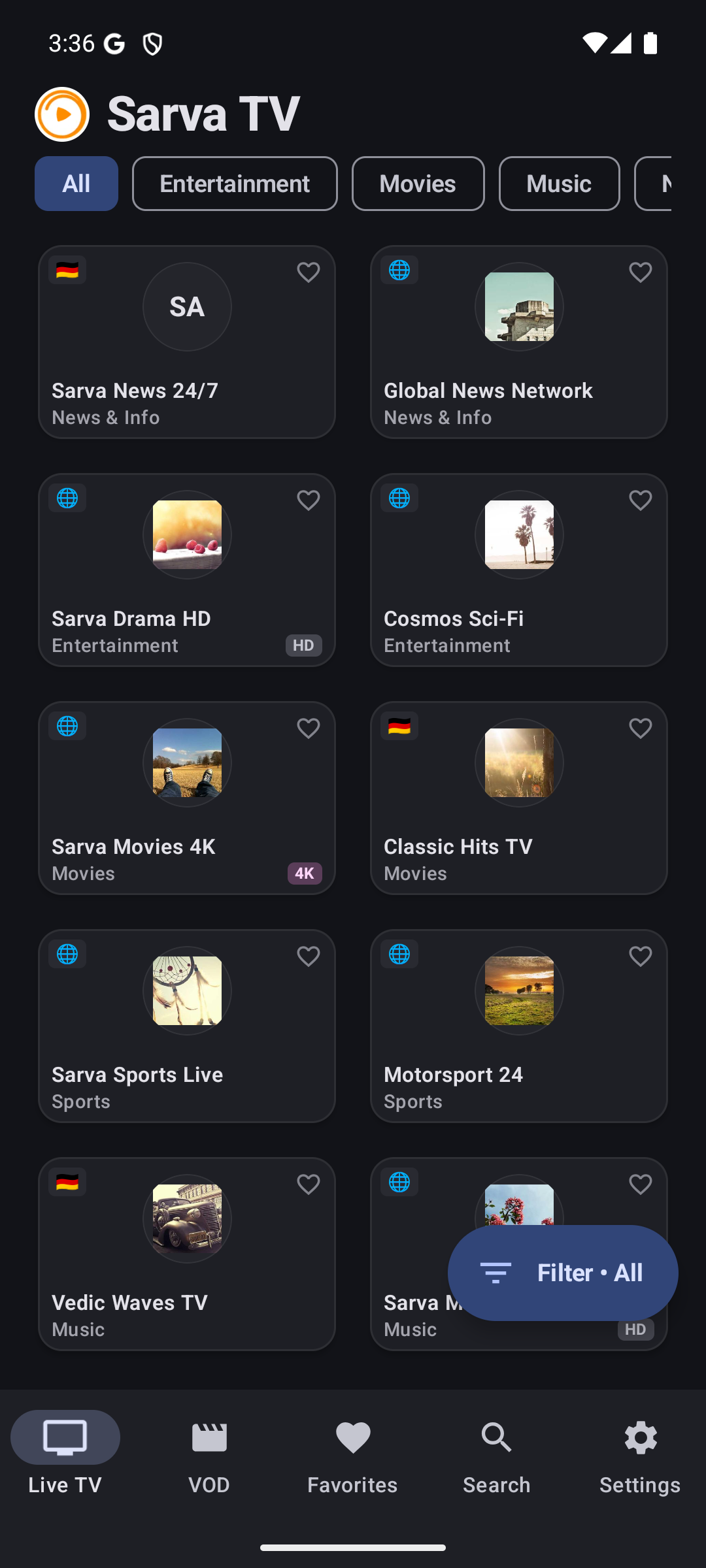 Sarva TV Home Channel Catalog