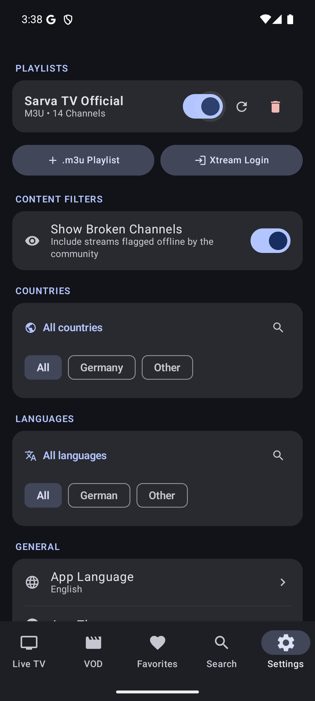 App Settings